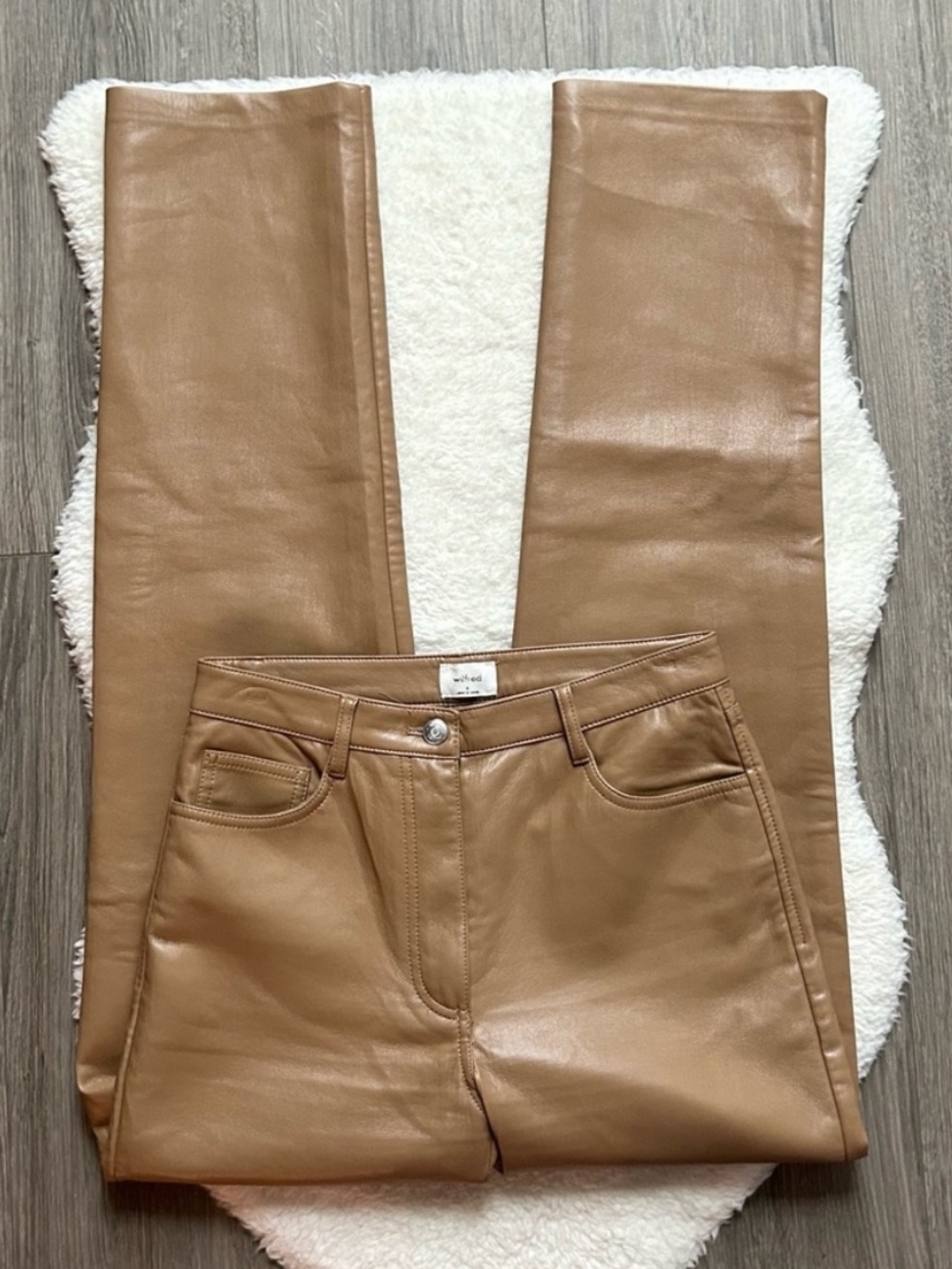 Aritzia Wilfred Women's Faux Leather Brown Straight Pants